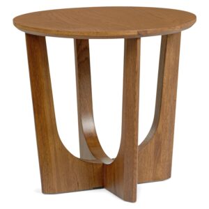 Pillowy Dark Oak Brown Round Side Table with Sculptural Base