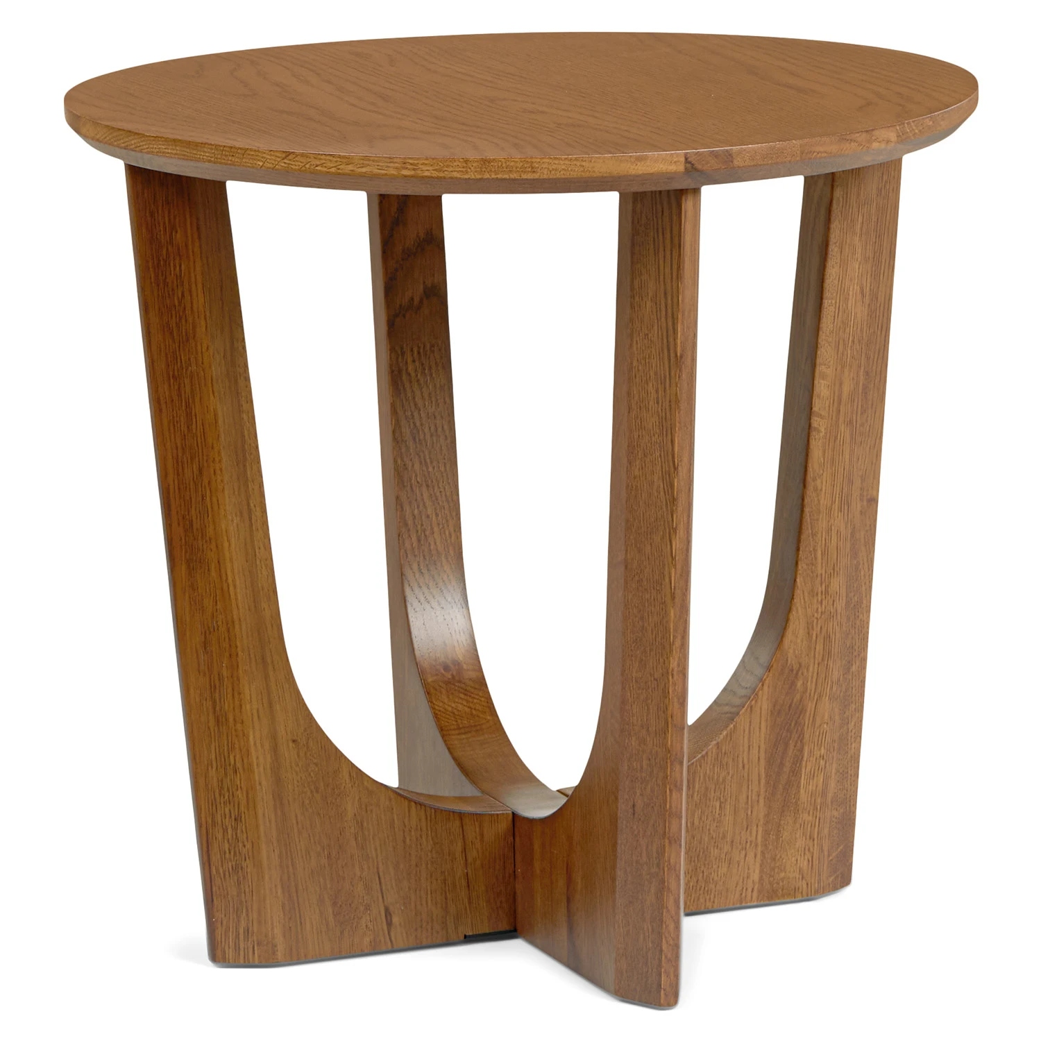 Pillowy Dark Oak Brown Round Side Table with Sculptural Base