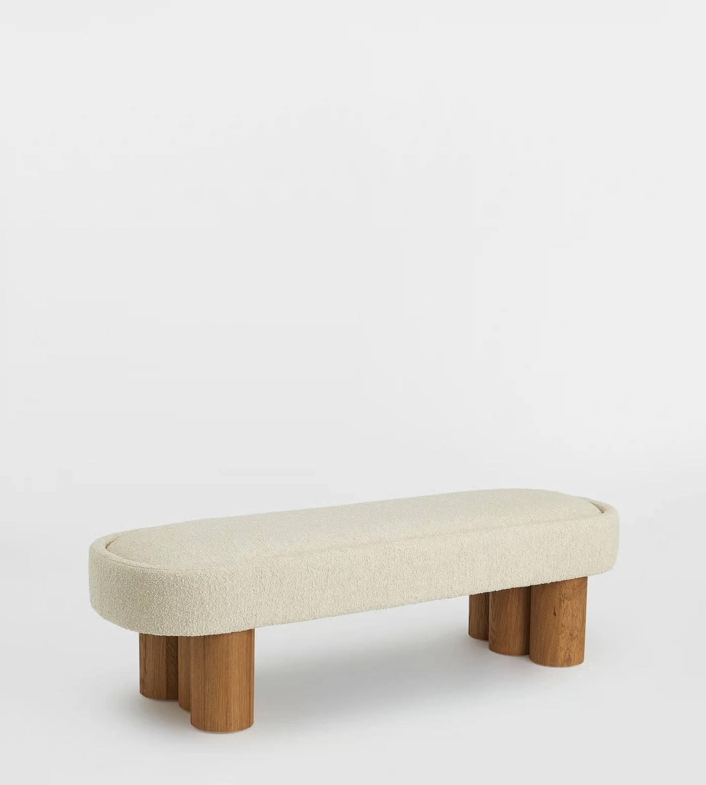 Pillowy Light Beige Bouclé Oval Bench