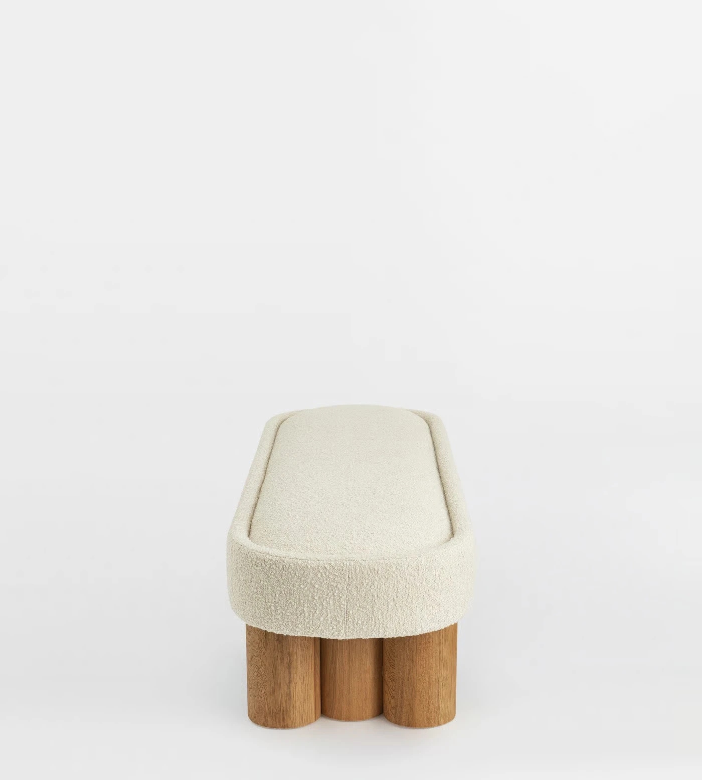 Pillowy Light Beige Bouclé Oval Bench - Image 3