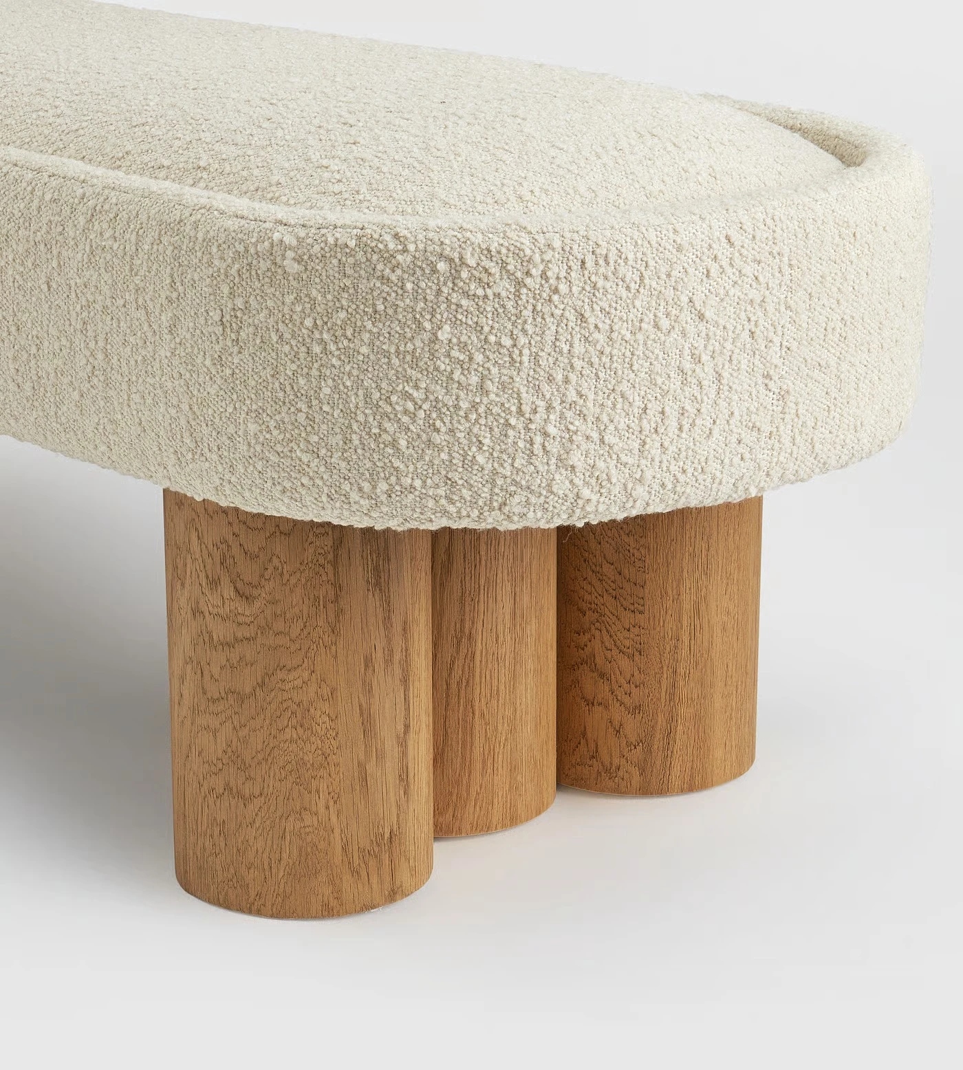 Pillowy Light Beige Bouclé Oval Bench - Image 2