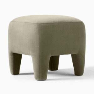 Pillowy Olive Green Velvet Square Ottoman Stool