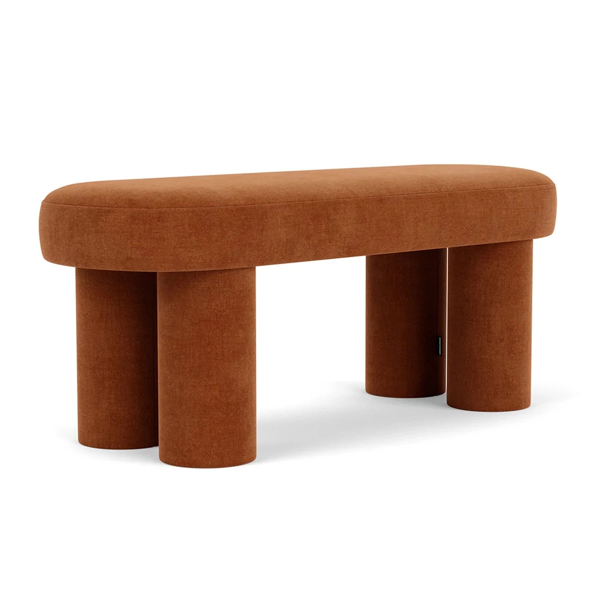 Pillowy Rustic Orange Suede Velvet Ottoman Bench