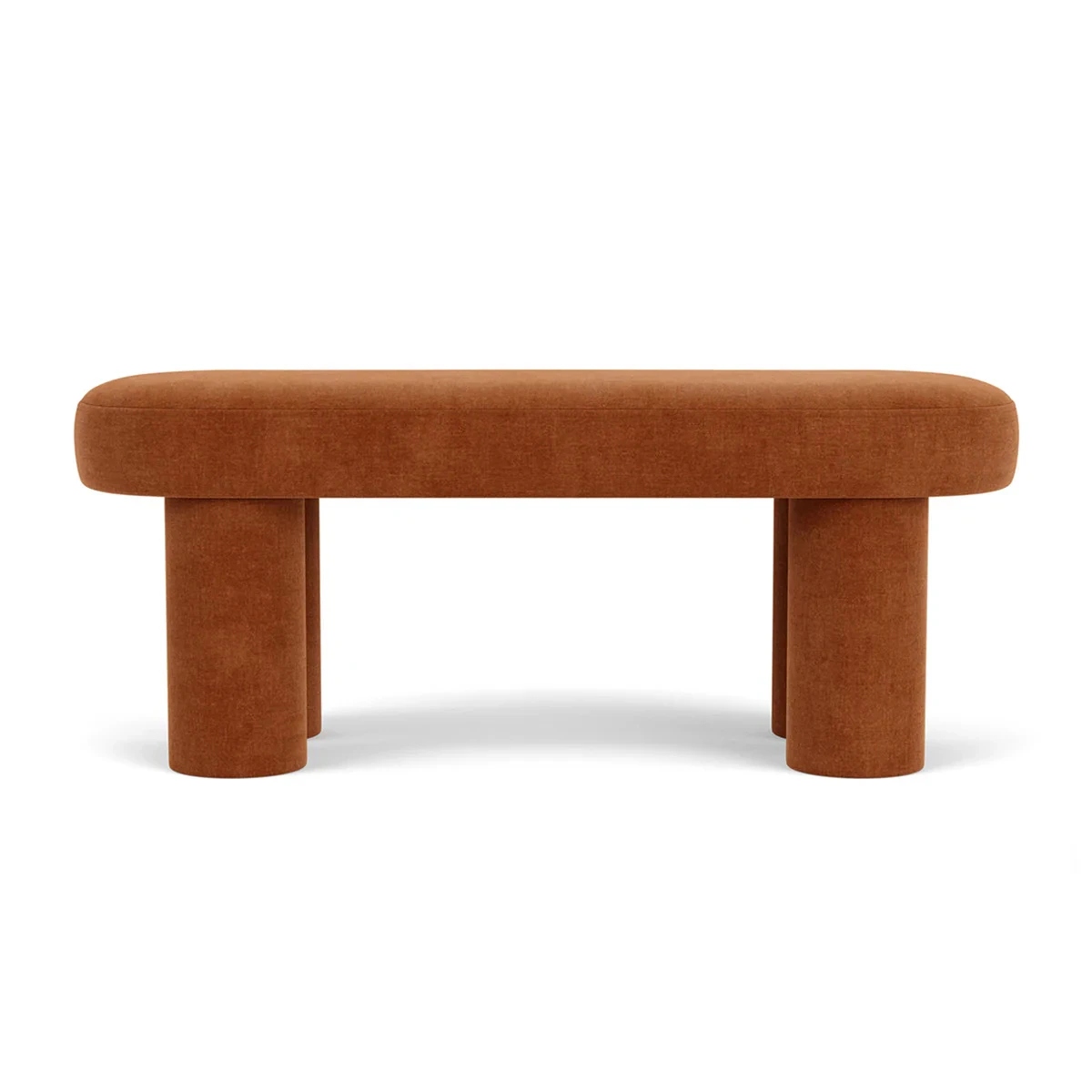 Pillowy Rustic Orange Suede Velvet Ottoman Bench - Image 2