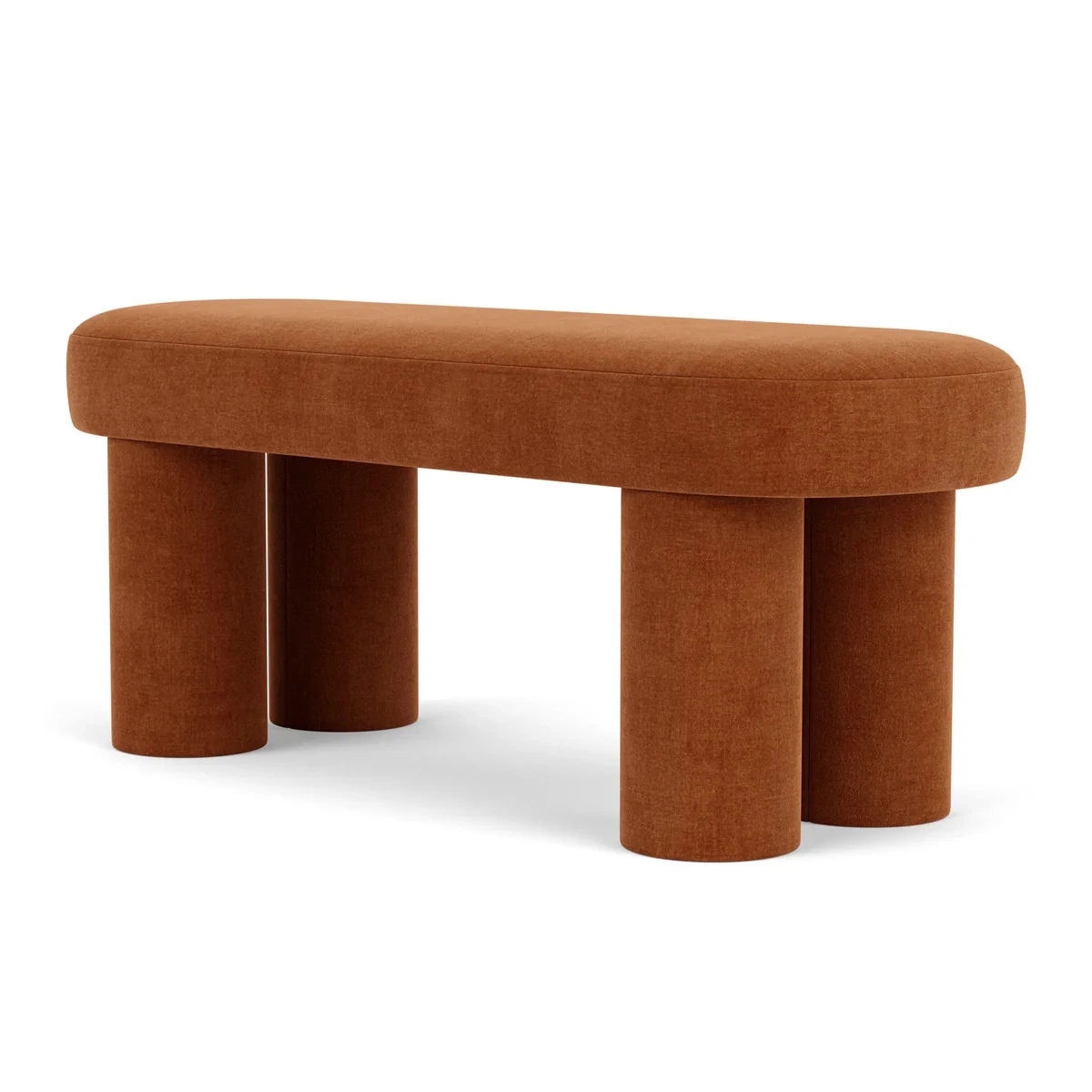 Pillowy Rustic Orange Suede Velvet Ottoman Bench - Image 3