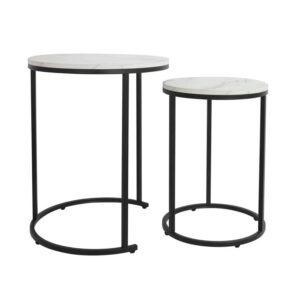 Pillowy White Marble Top Round Nesting Side Table Set