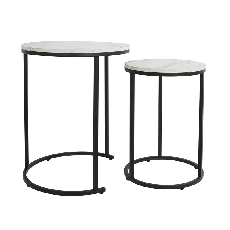Pillowy White Marble Top Round Nesting Side Table Set
