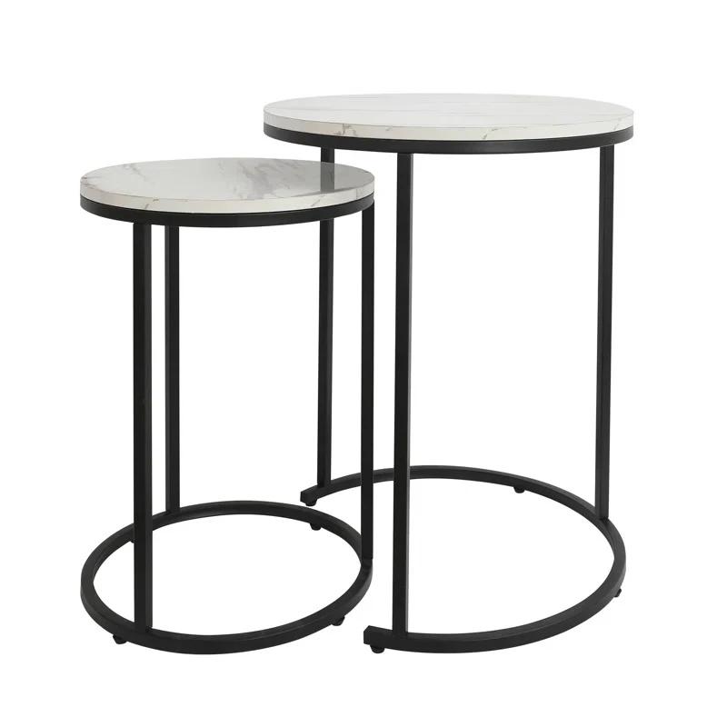Pillowy White Marble Top Round Nesting Side Table Set - Image 2
