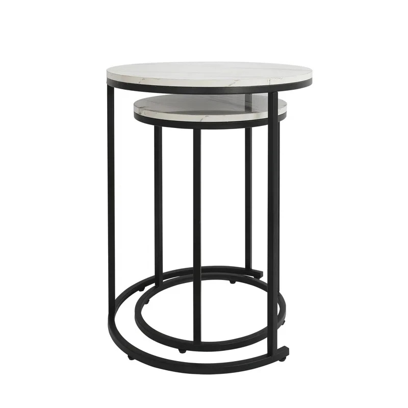 Pillowy White Marble Top Round Nesting Side Table Set - Image 3