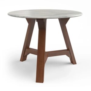 Pillowy White Marble Top Round Side Table with Walnut Base