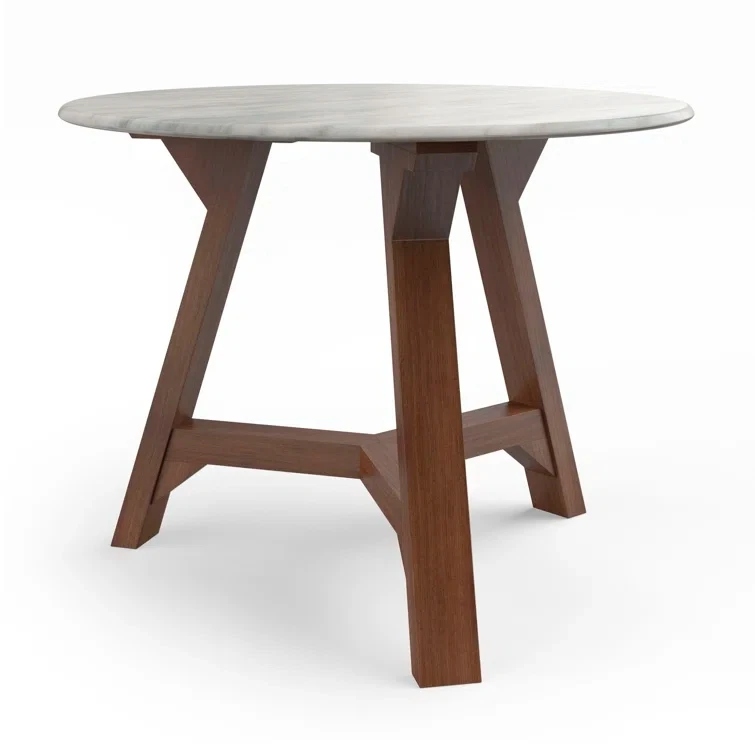 Pillowy White Marble Top Round Side Table with Walnut Base - Image 2