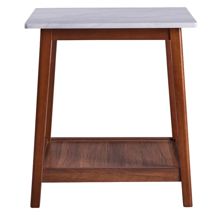 Pillowy White Marble Top Side Table with Storage Shelf