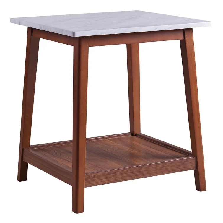 Pillowy White Marble Top Side Table with Storage Shelf - Image 3