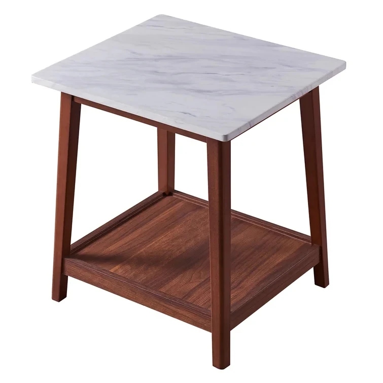 Pillowy White Marble Top Side Table with Storage Shelf - Image 4